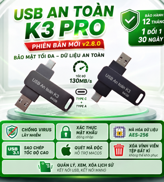 USB An Toàn K3 Pro - Mã hóa, bảo mật dữ liệu - 32GB/64GB (phiên bản đặc biệt)