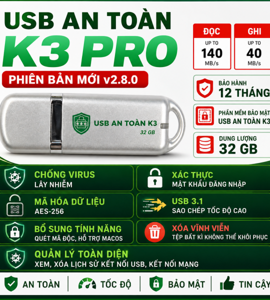 USB An Toàn K3 Pro - Mã hóa, bảo mật dữ liệu - 32GB/64GB (phiên bản đặc biệt)